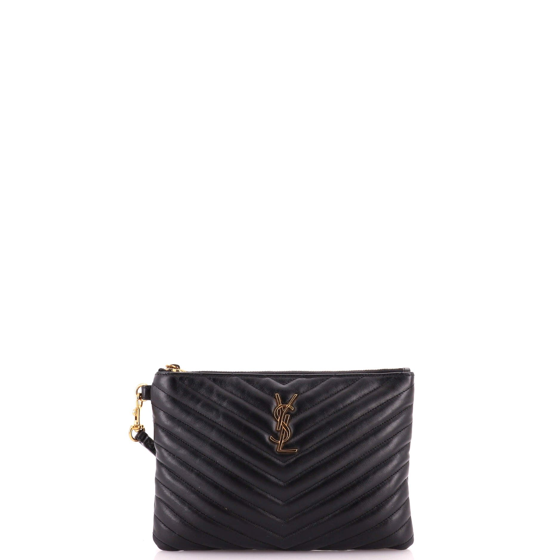 Classic Monogram Wristlet Pouch Matelasse Chevron Leather Small