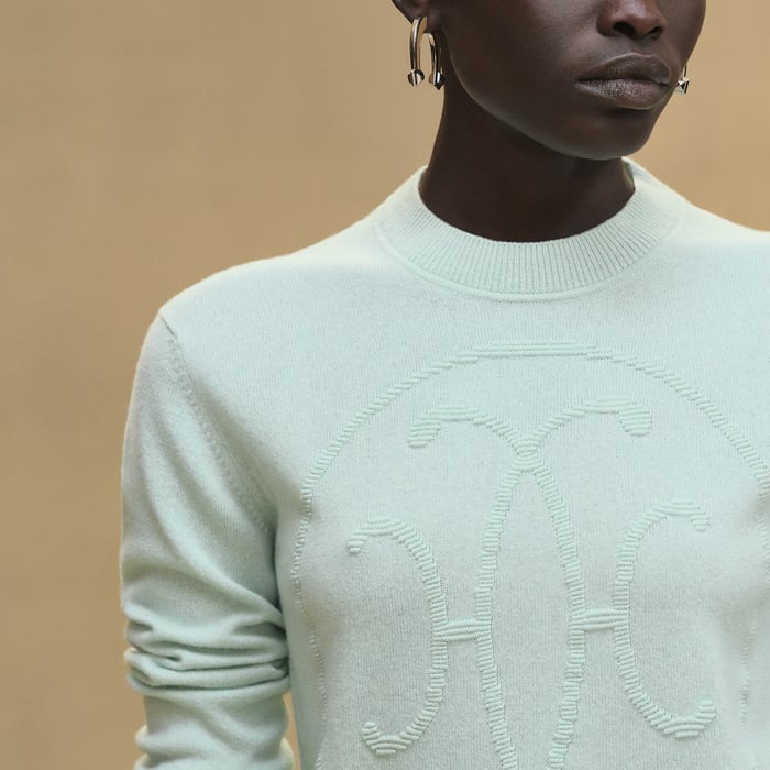 Bleu Givre Cashmere "H Lift" Long-sleeve Sweater