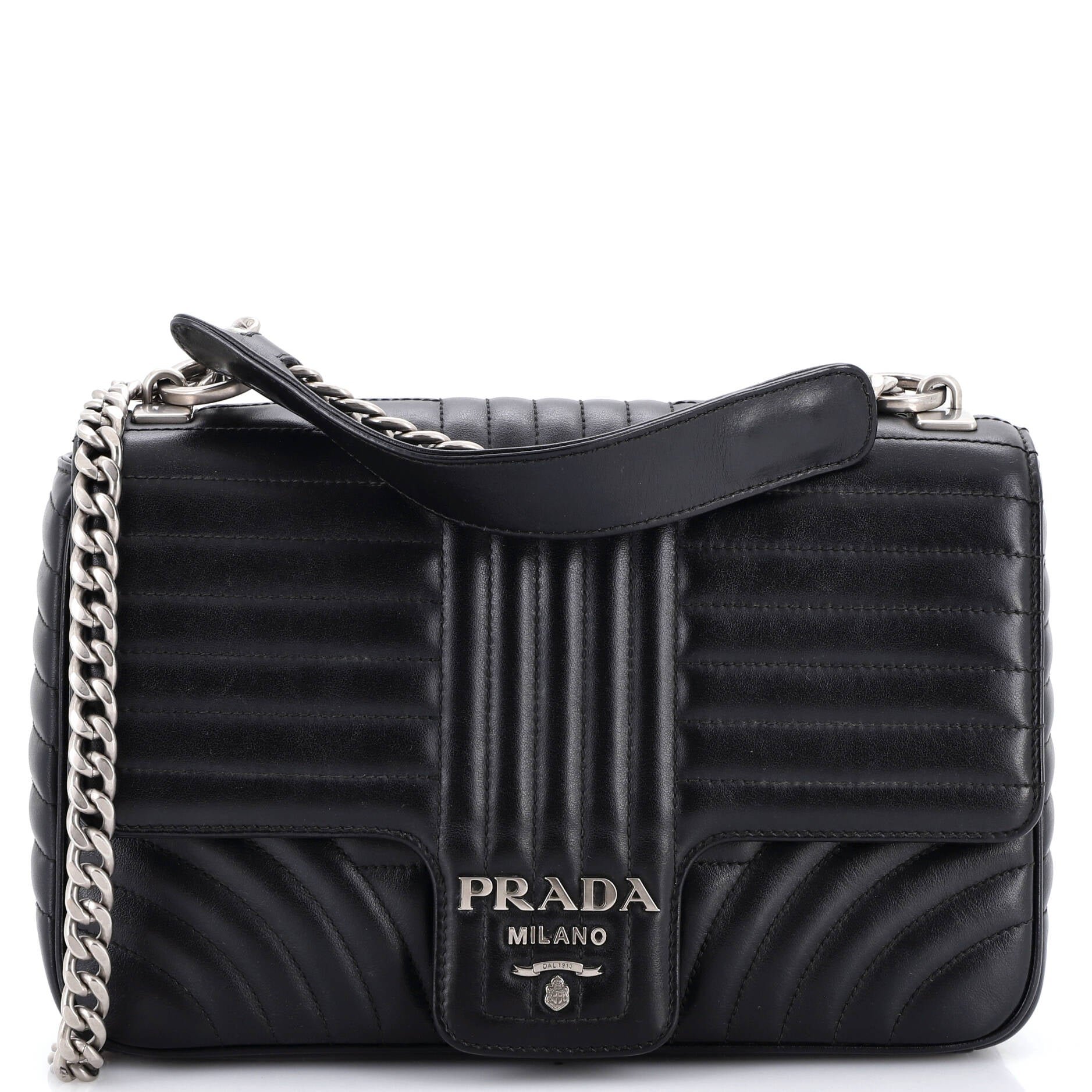Chain Flap Shoulder Bag Diagramme Quilted Leather Large