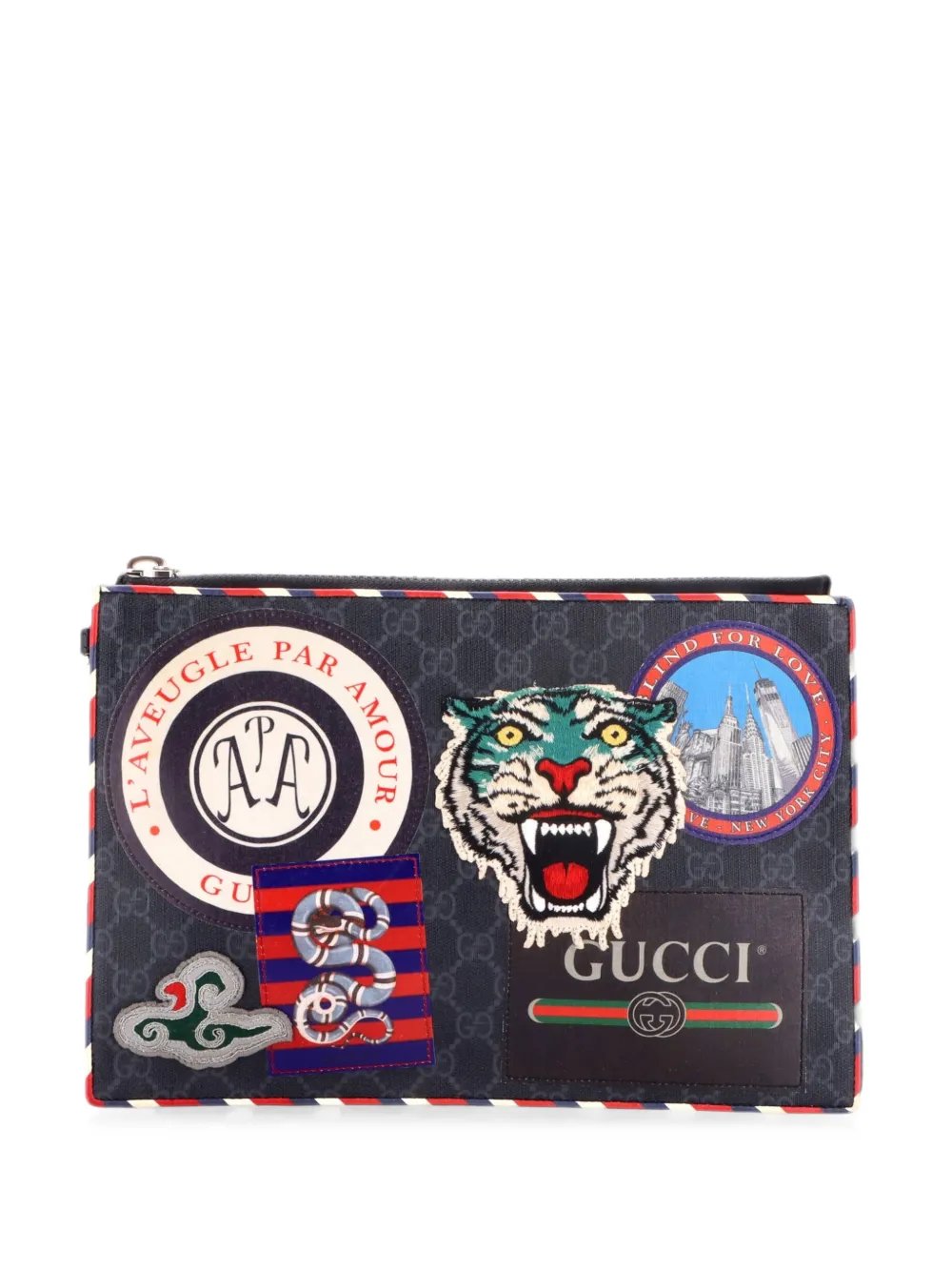 Night Courrier Pouch GG Coated Canvas with Applique clutch bag