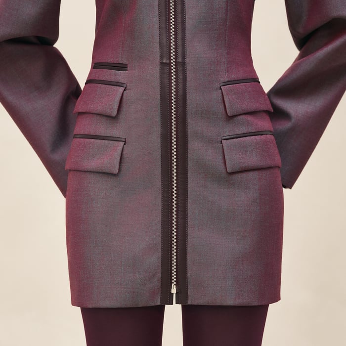 Rouge Bordeaux Robe Courte Mix Cuir