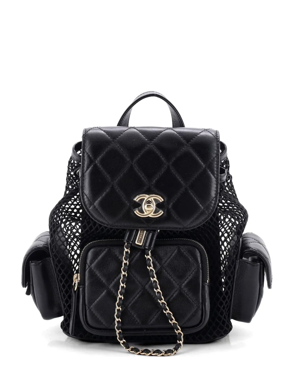 Multipocket Drawstring Mesh with Quilted Lambskin Small backpack