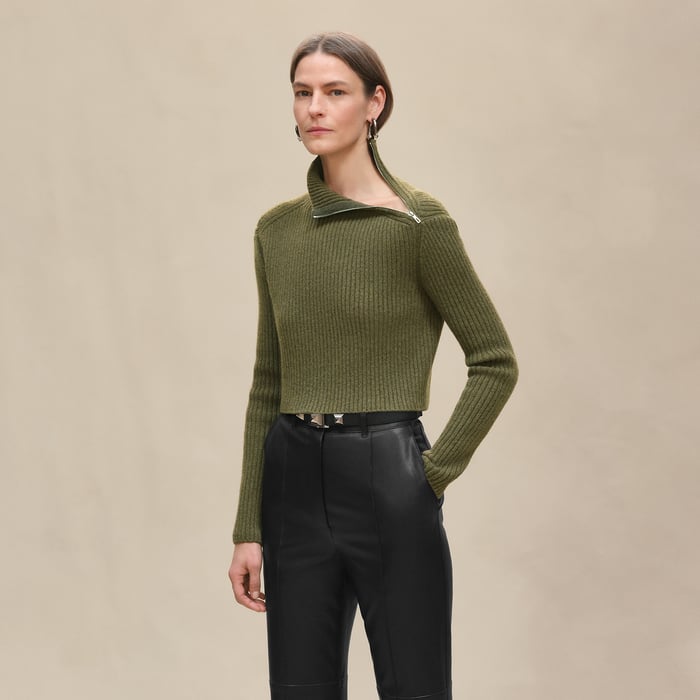 Kaki Long-sleeve Cropped Sweater