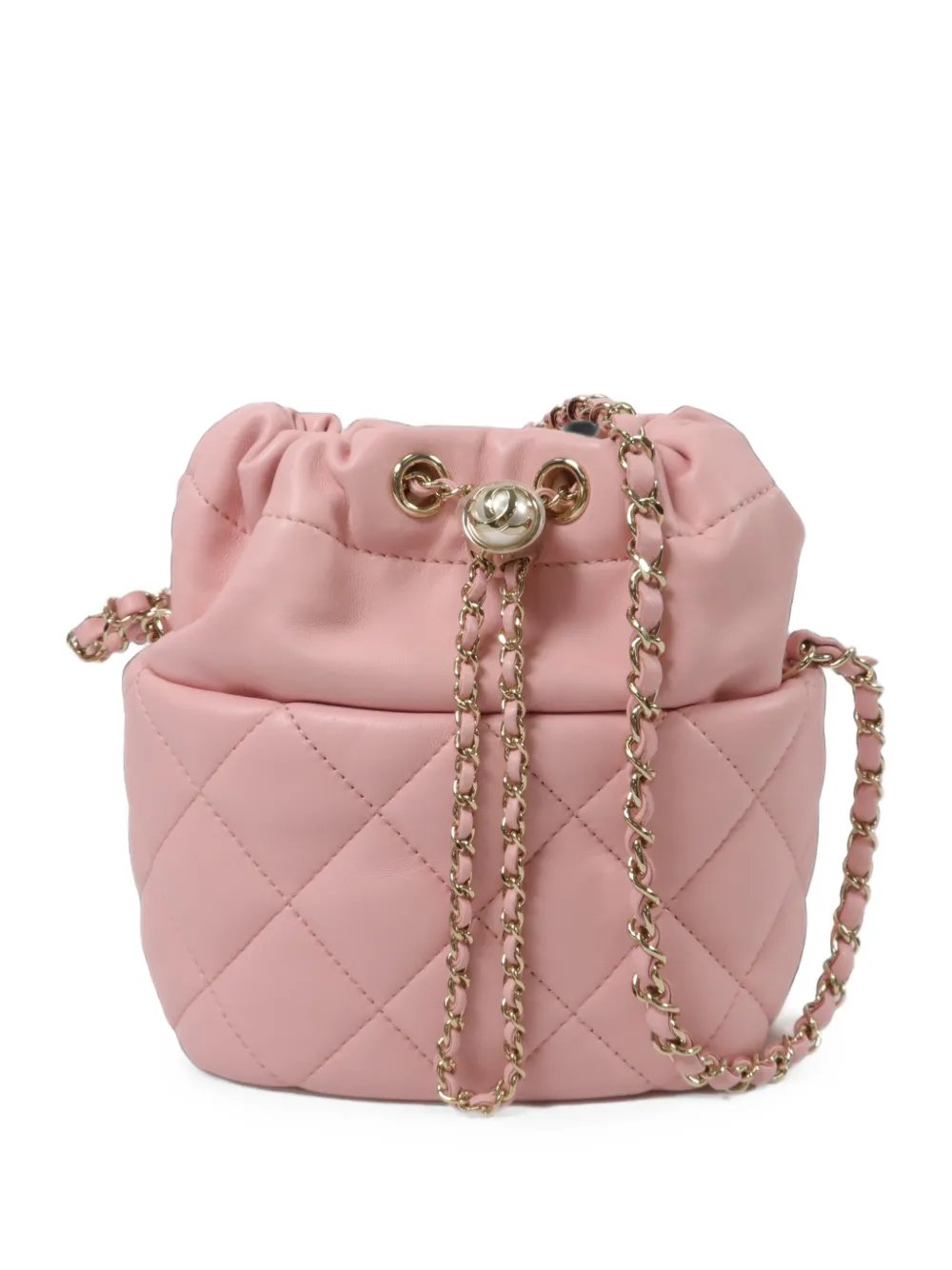 quilted CC drawstring bucket bag