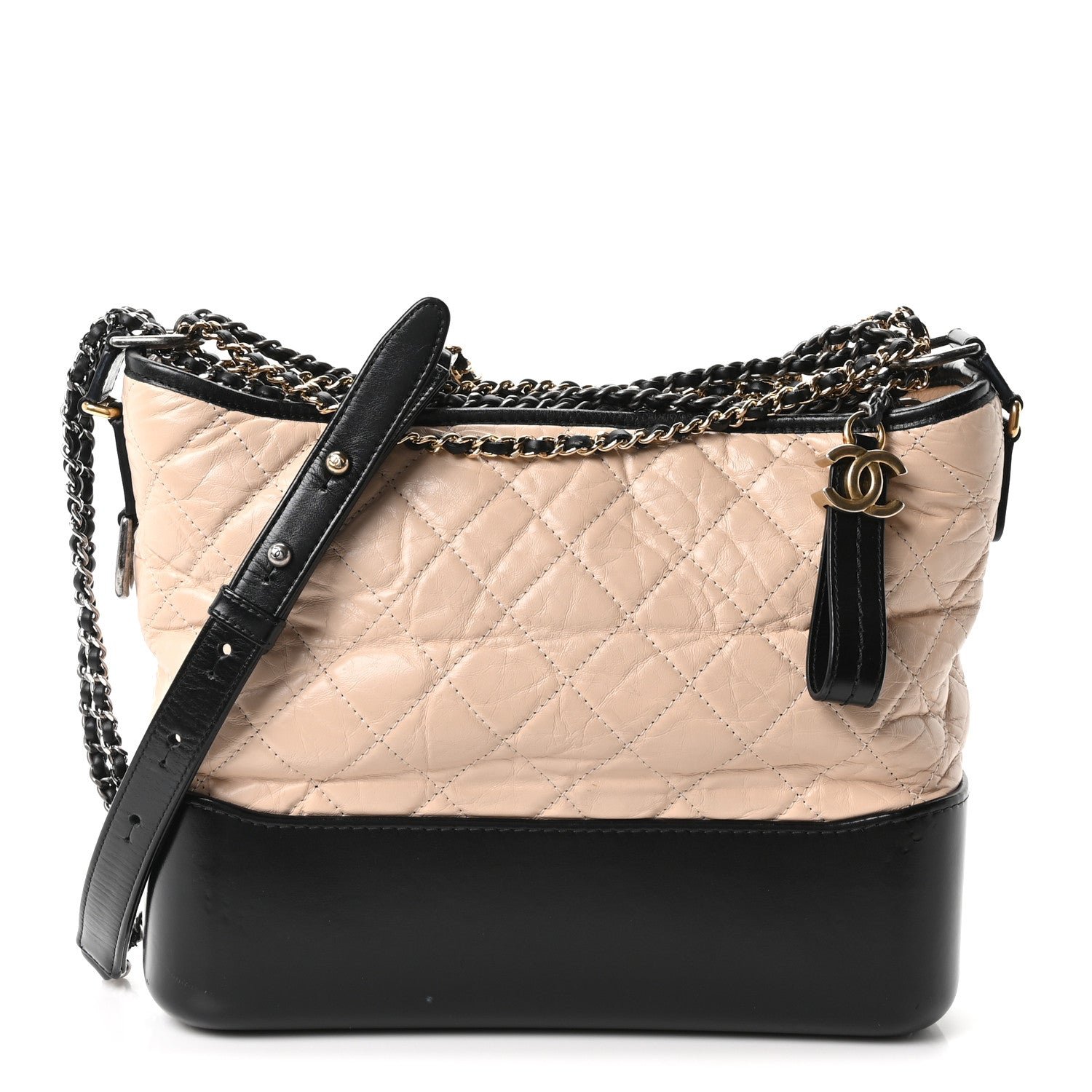 Chanel Aged Calfskin Quilted Medium Gabrielle Hobo Beige Black
