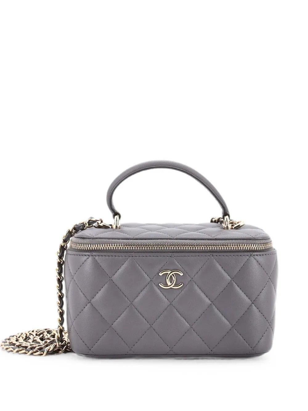 Classic Top Handle Vanity Case with Chain Quilted Lambskin Small crossbody bag