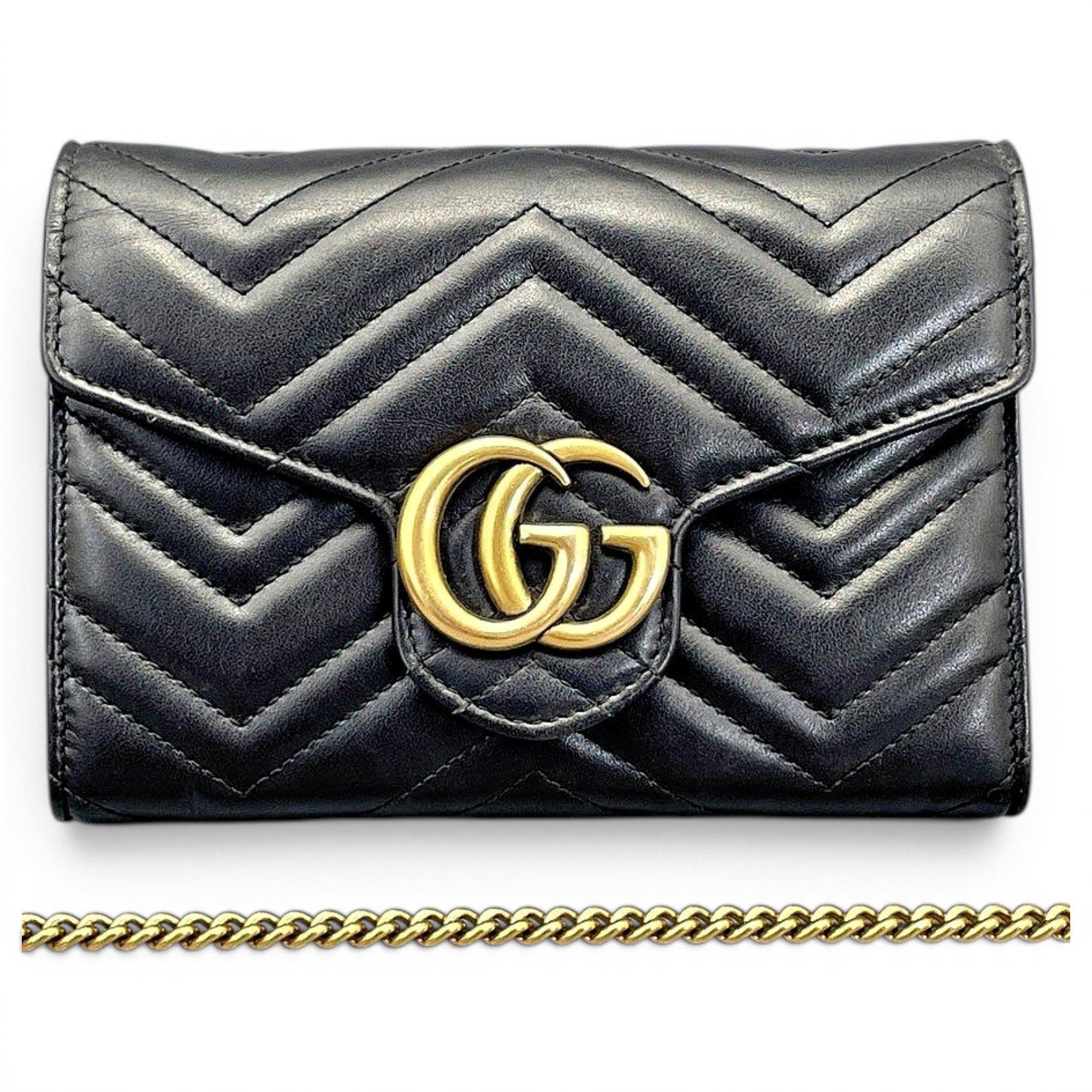 Pearly GG Marmont Chain Wallet leather crossbody bag
