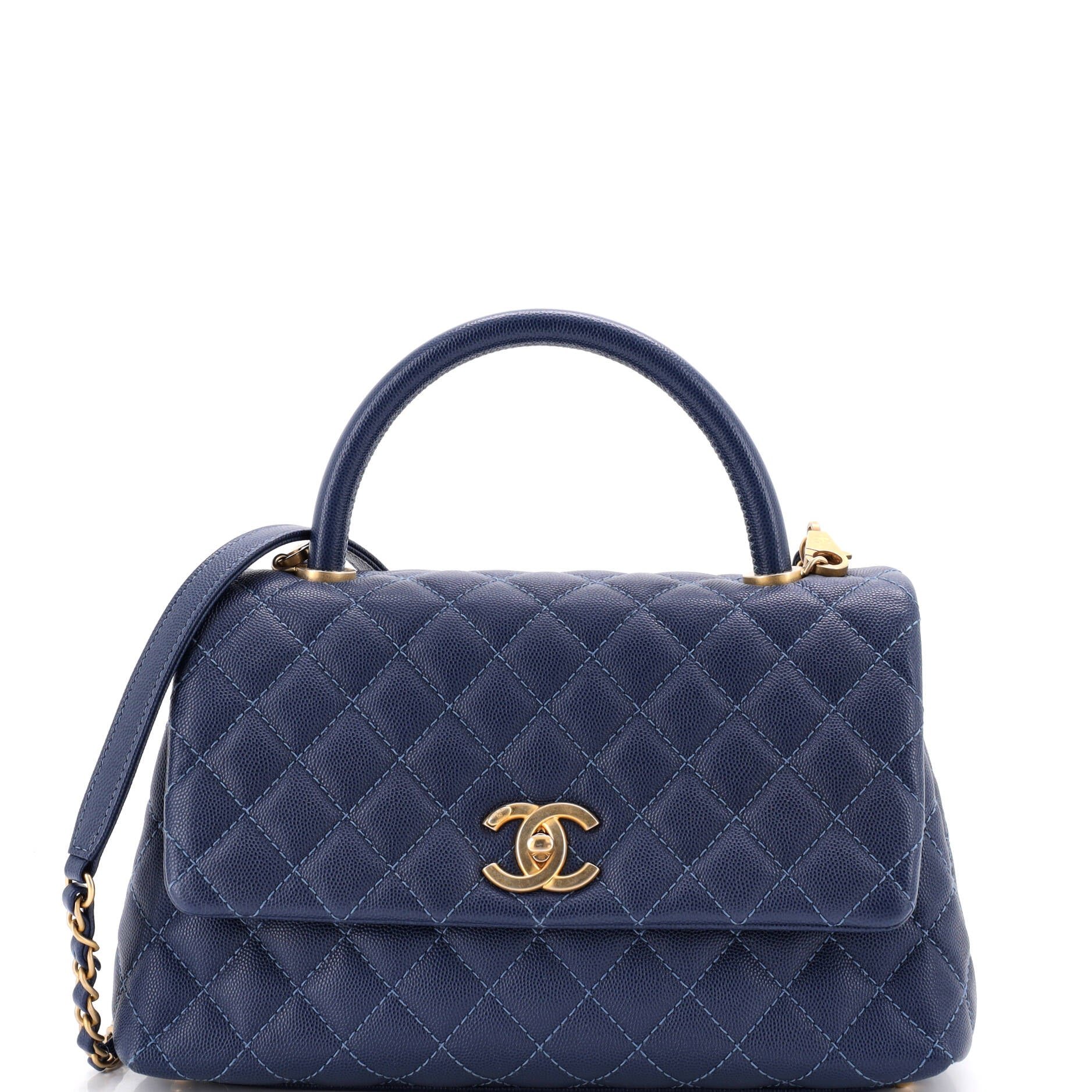 Coco Top Handle Bag Quilted Caviar Small