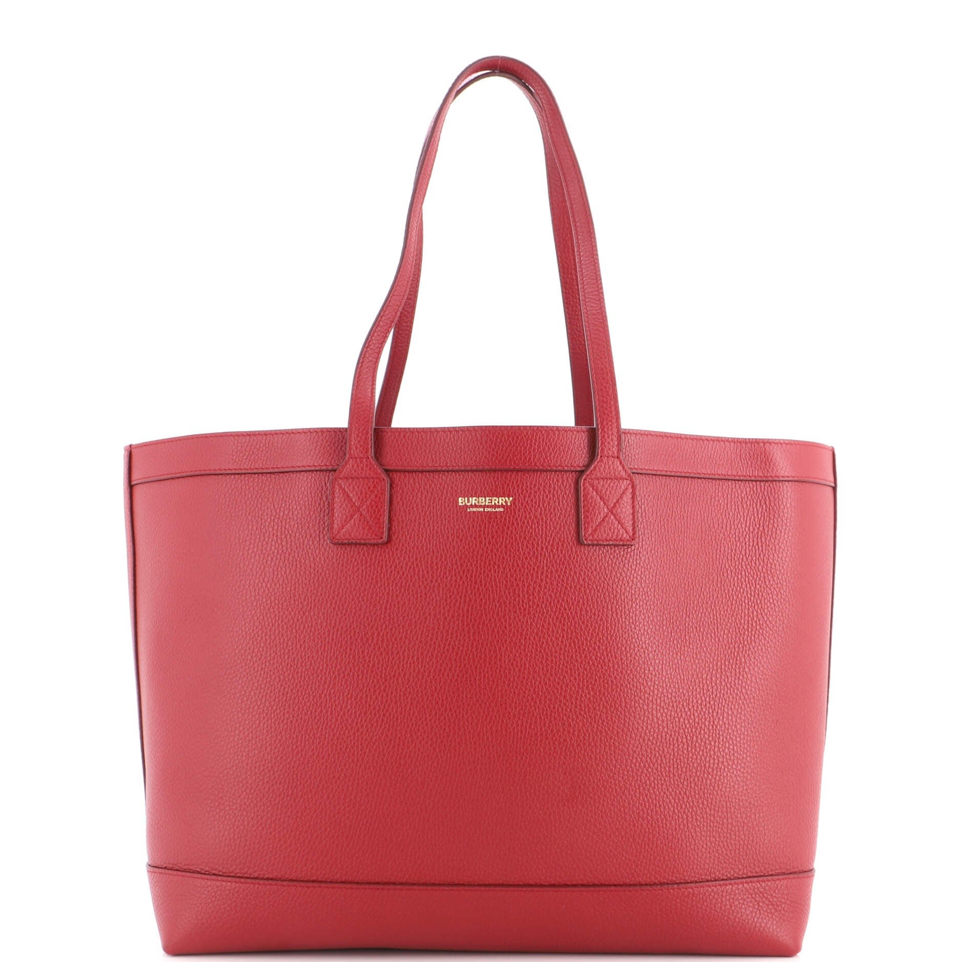 Shopping Tote Leather with Check Canvas Interior Medium