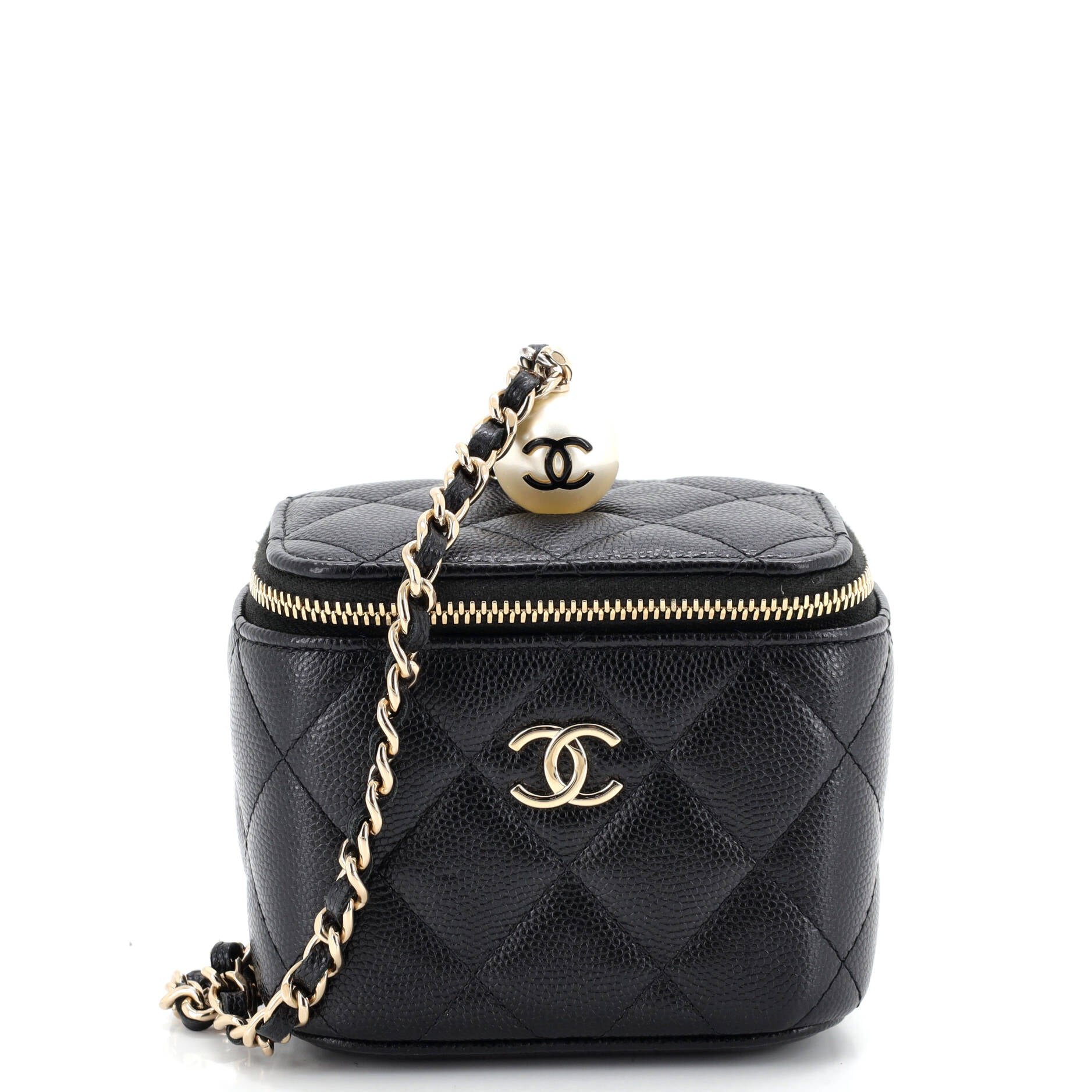 Classic Pearl Vanity Case with Chain Quilted Caviar Mini