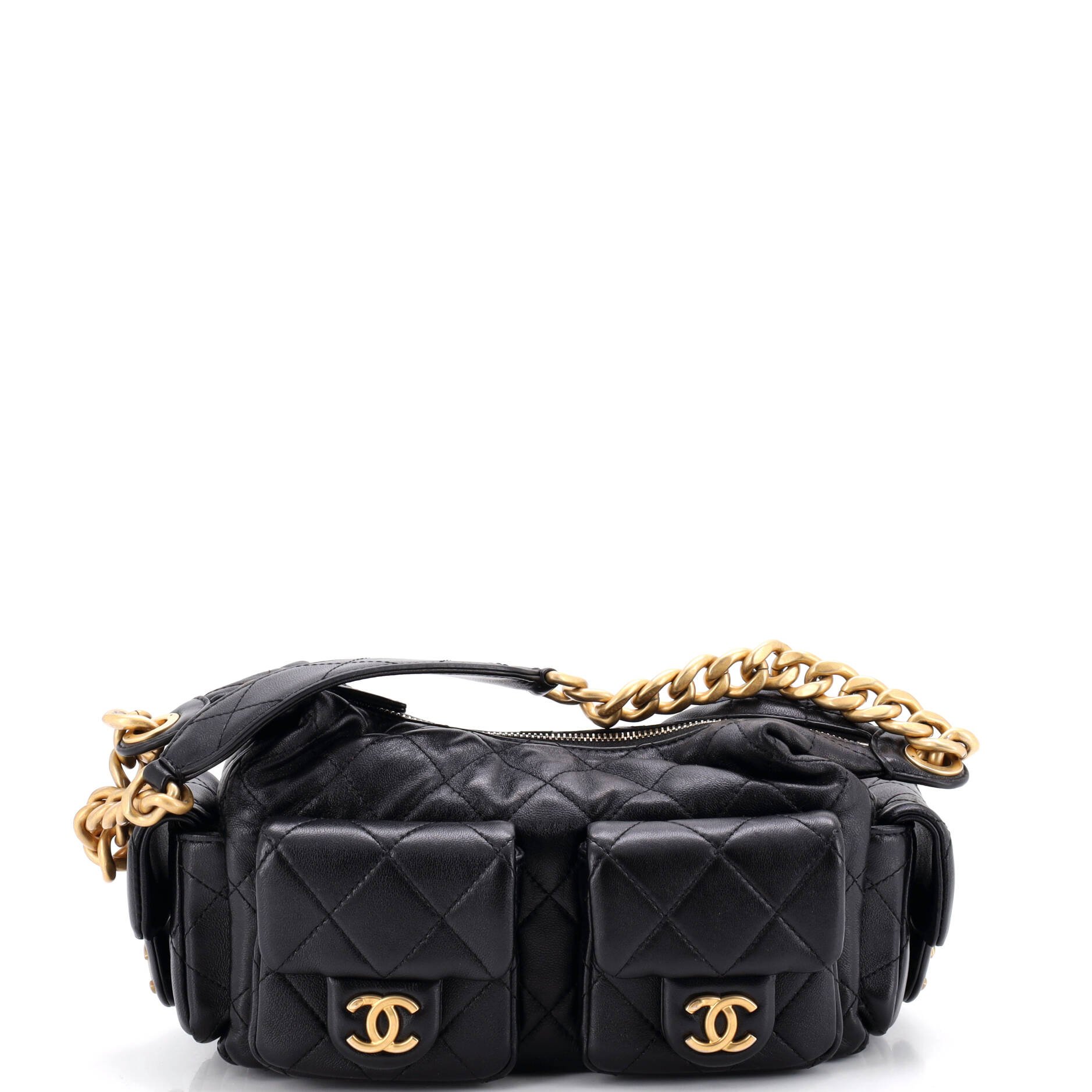Trendy Pockets Hobo Quilted Lambskin Large