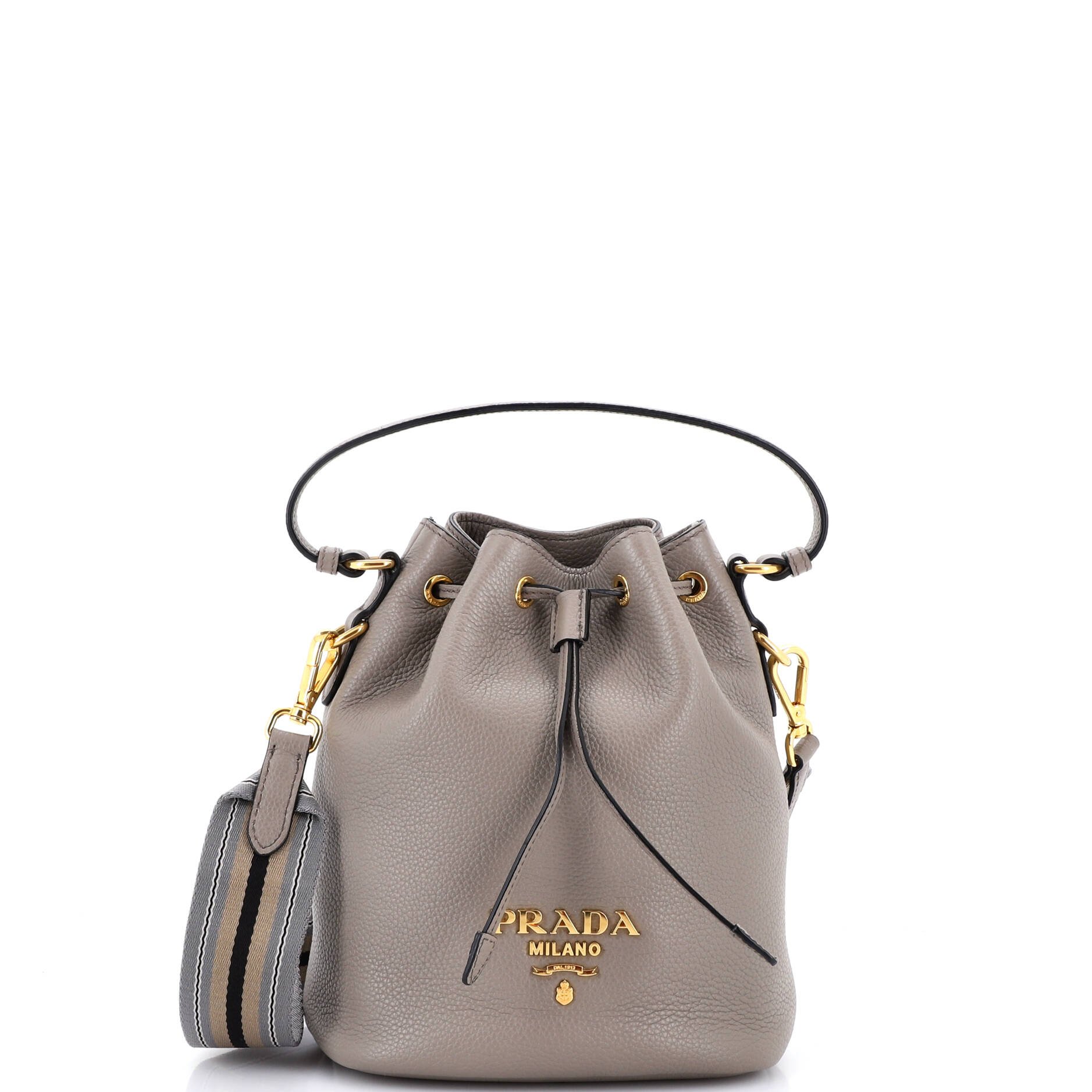 Dual Strap Top Handle Bucket Bag Vitello Daino Small