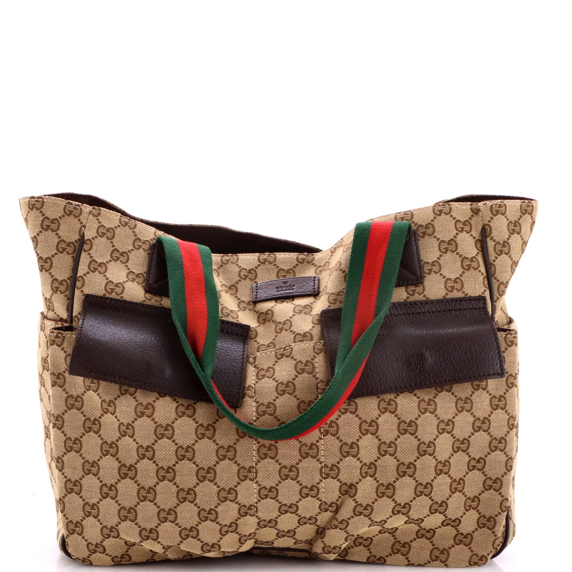 Double Pocket Web Handle Tote GG Canvas Medium