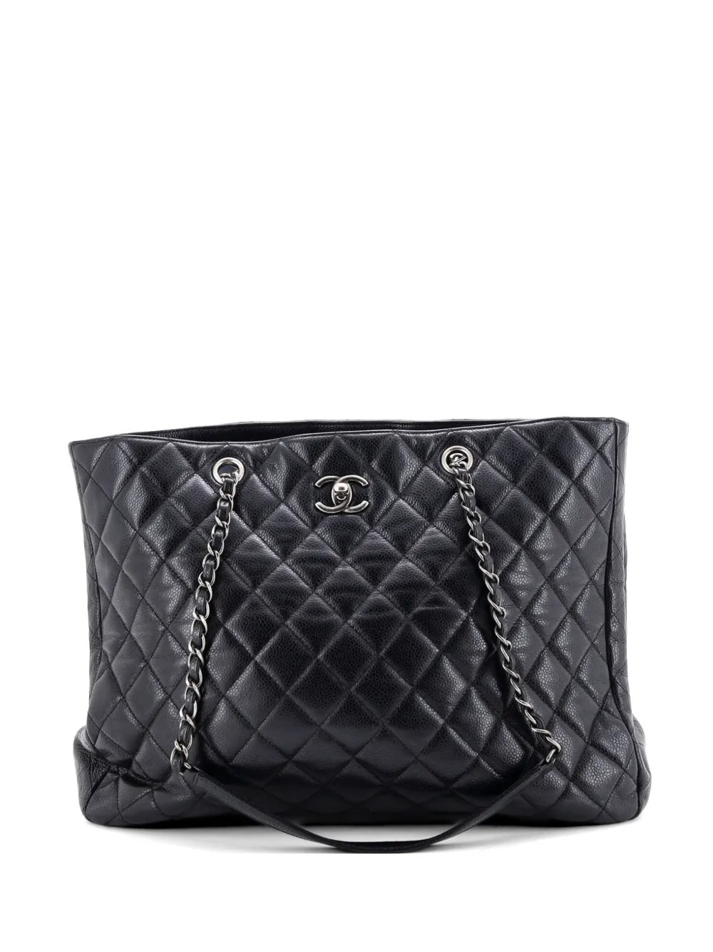 Classic CC Shopping Quilted Caviar Large tote bag