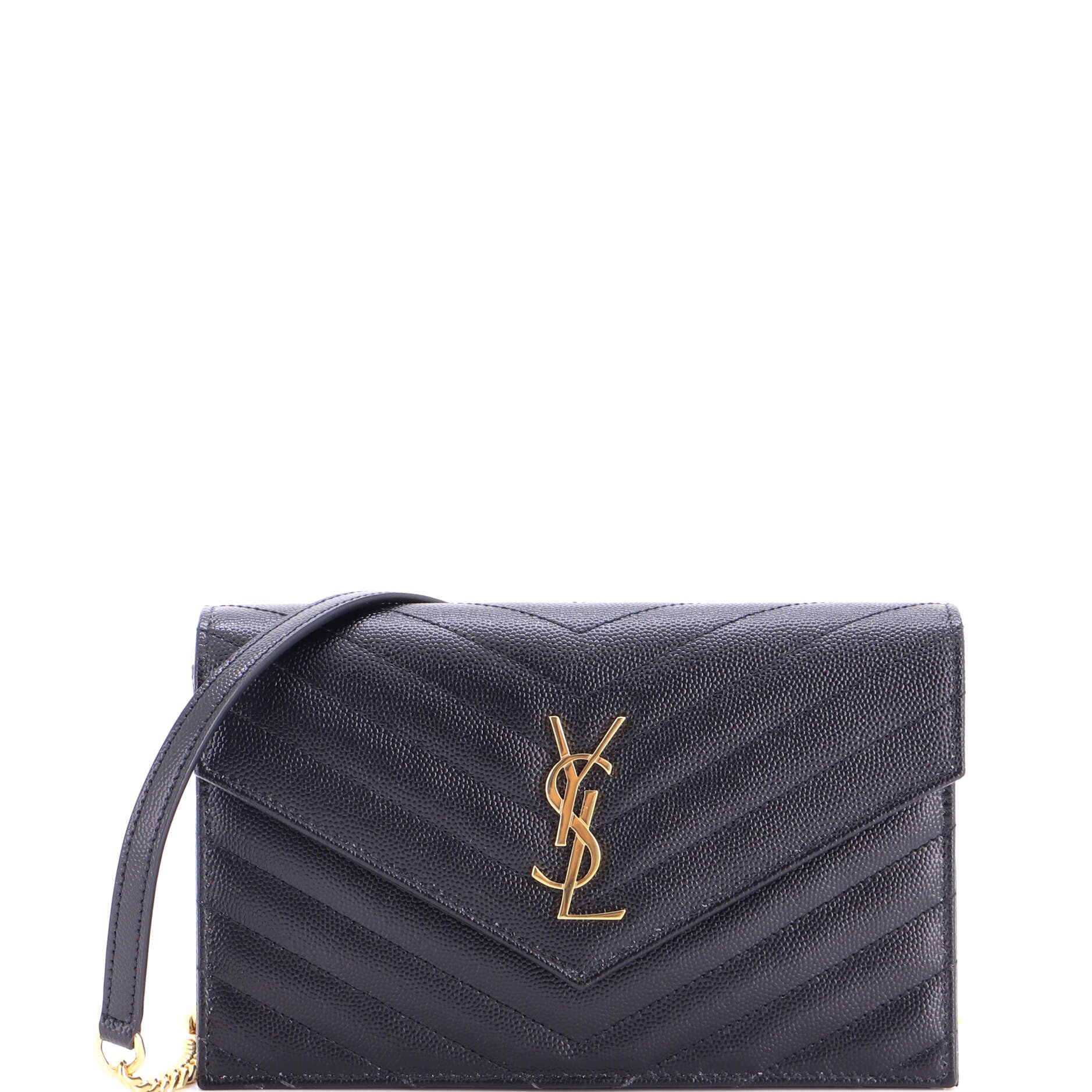 Classic Monogram Wallet on Chain Matelasse Chevron Leather Small