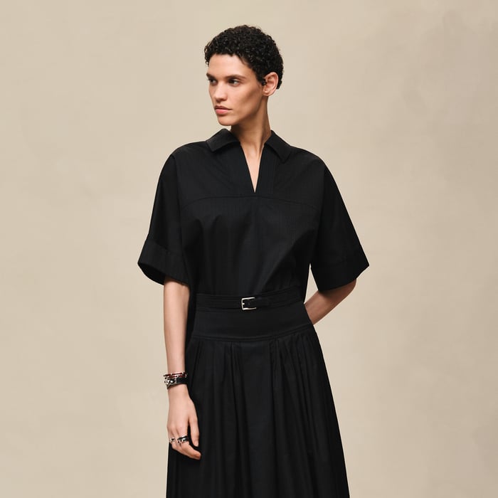 Noir Cropped Polo Blouse