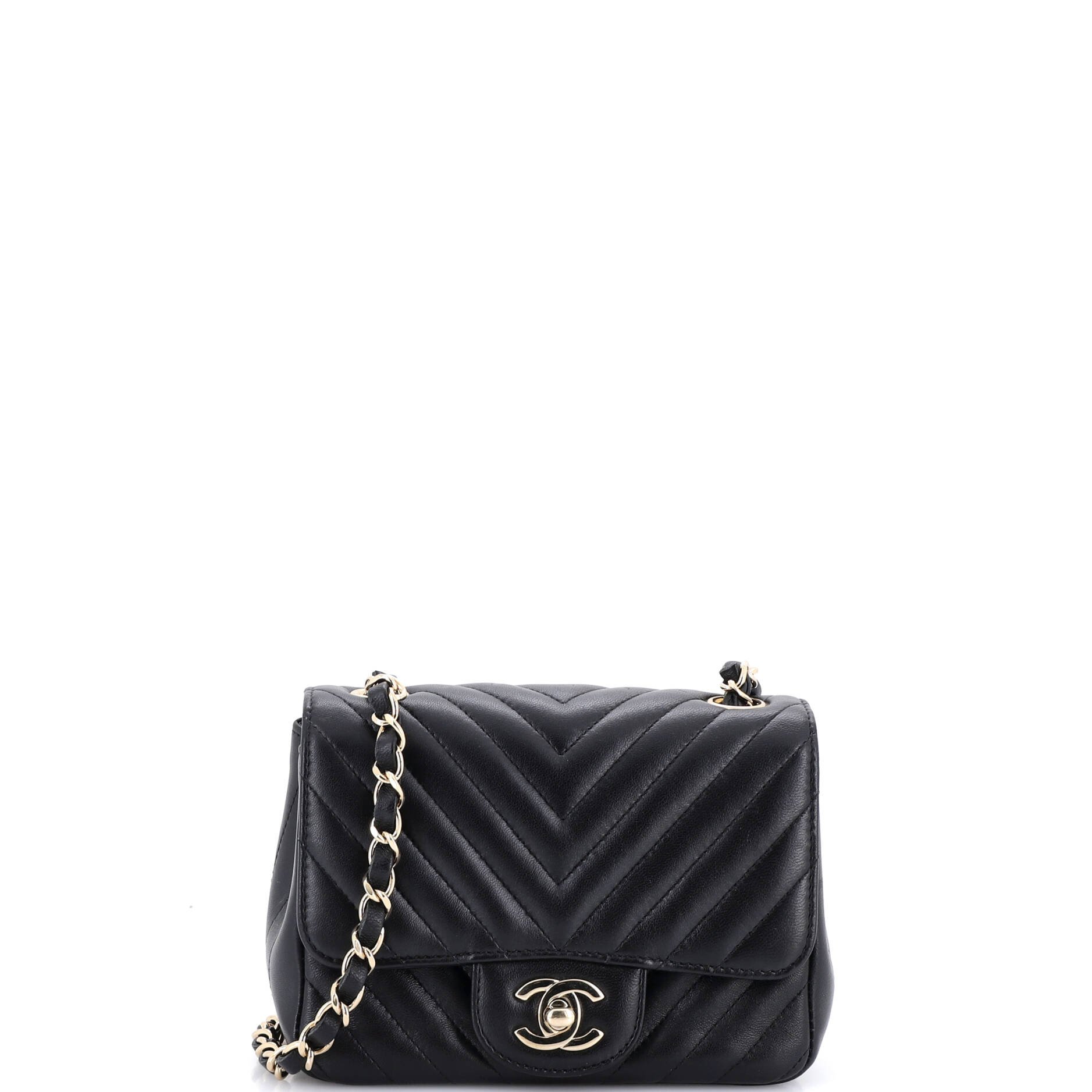 Square Classic Single Flap Bag Chevron Lambskin Mini