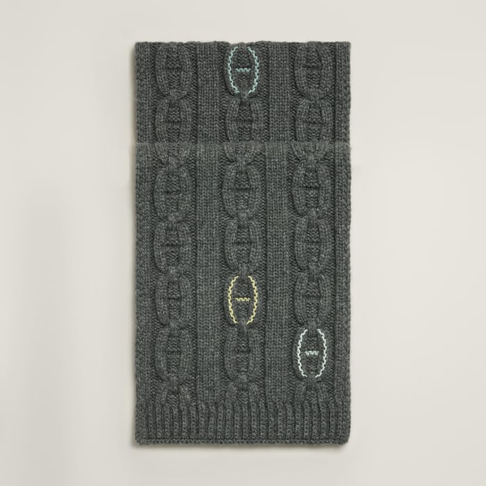 Gris Tri-maillon Details Cuir Muffler