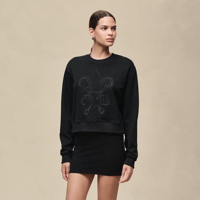 Noir Sweatshirt With Embroidered Darts
