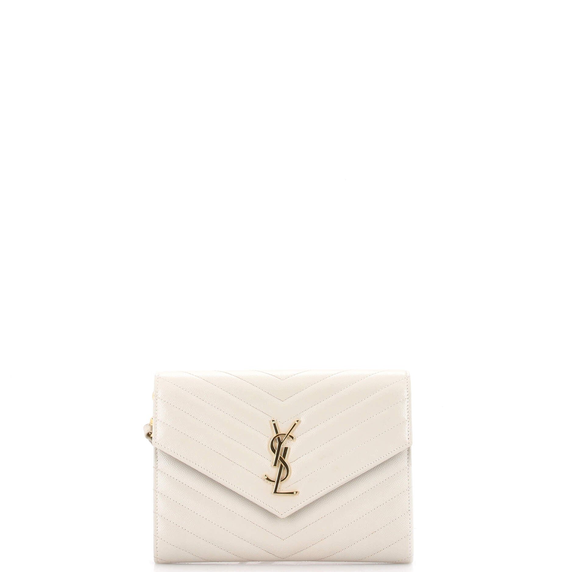 Saint Laurent Classic Monogram Envelope Wristlet Clutch Matelasse Chevron Leather
