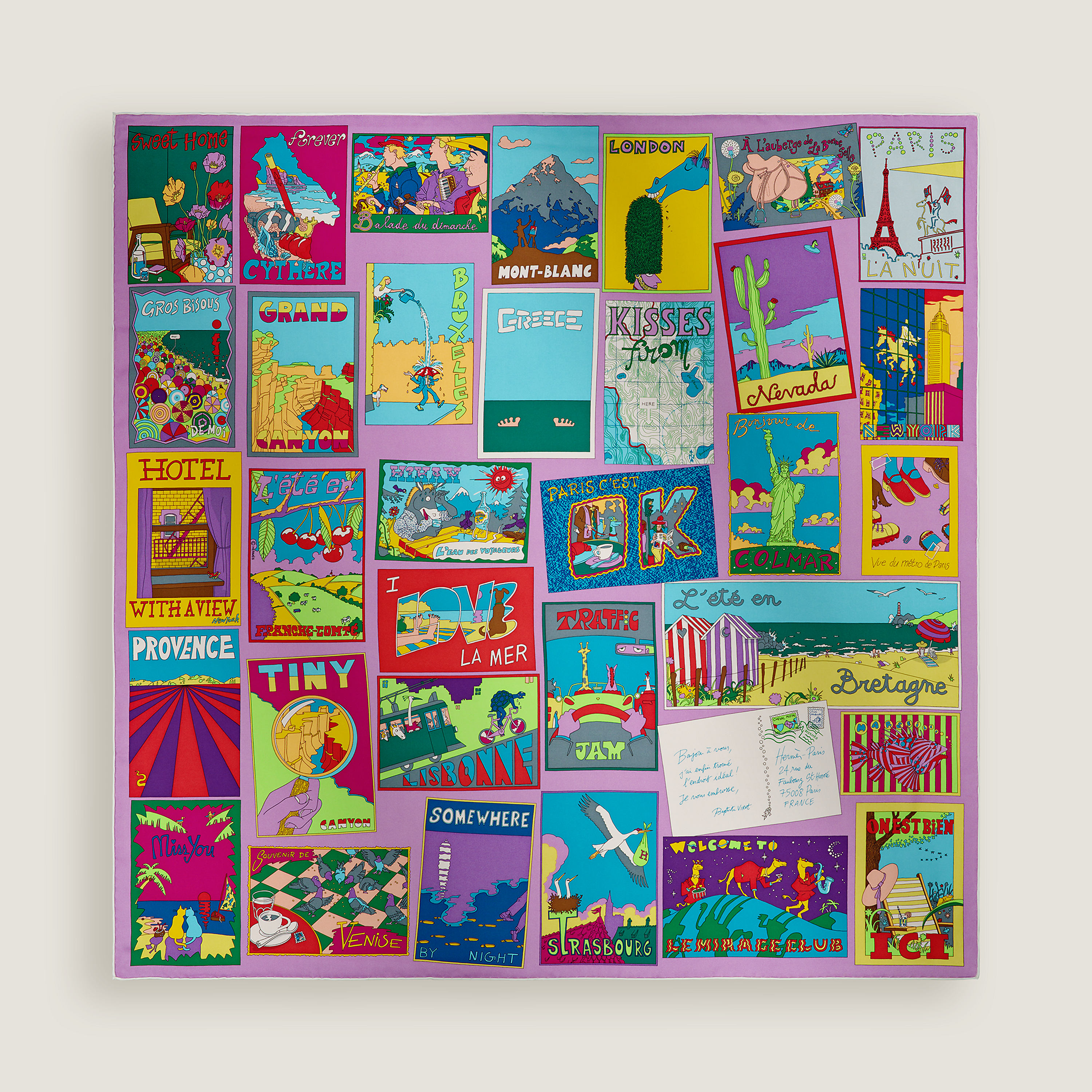 Hermès On Est Bien Ici ! scarf 90 Turquoise/Jaune/Multicolore