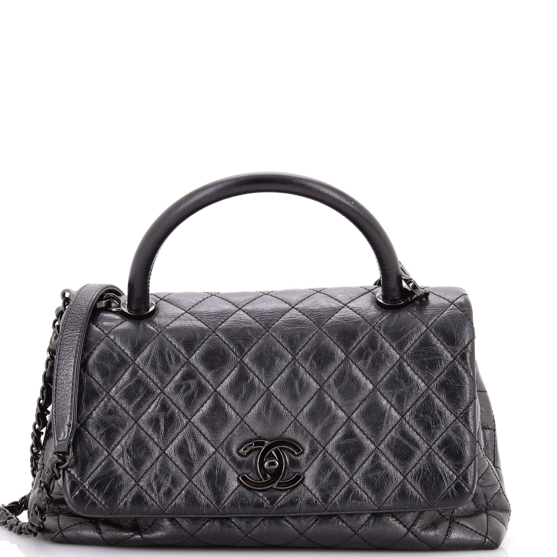 Chanel Coco Top Handle Bag Quilted Aged Calfskin Small