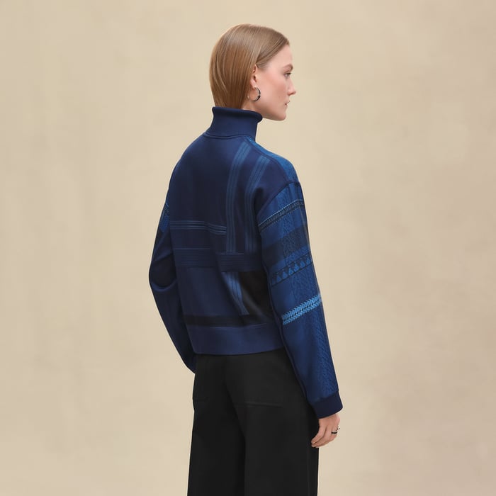Bleu Encre "Dressage Tressage" Long-sleeve Twillaine Sweater