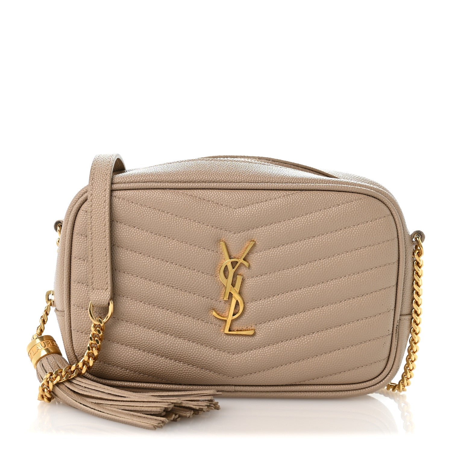 Saint Laurent Grain De Poudre Matelasse Monogram Mini Lou Camera Bag Dark Beige