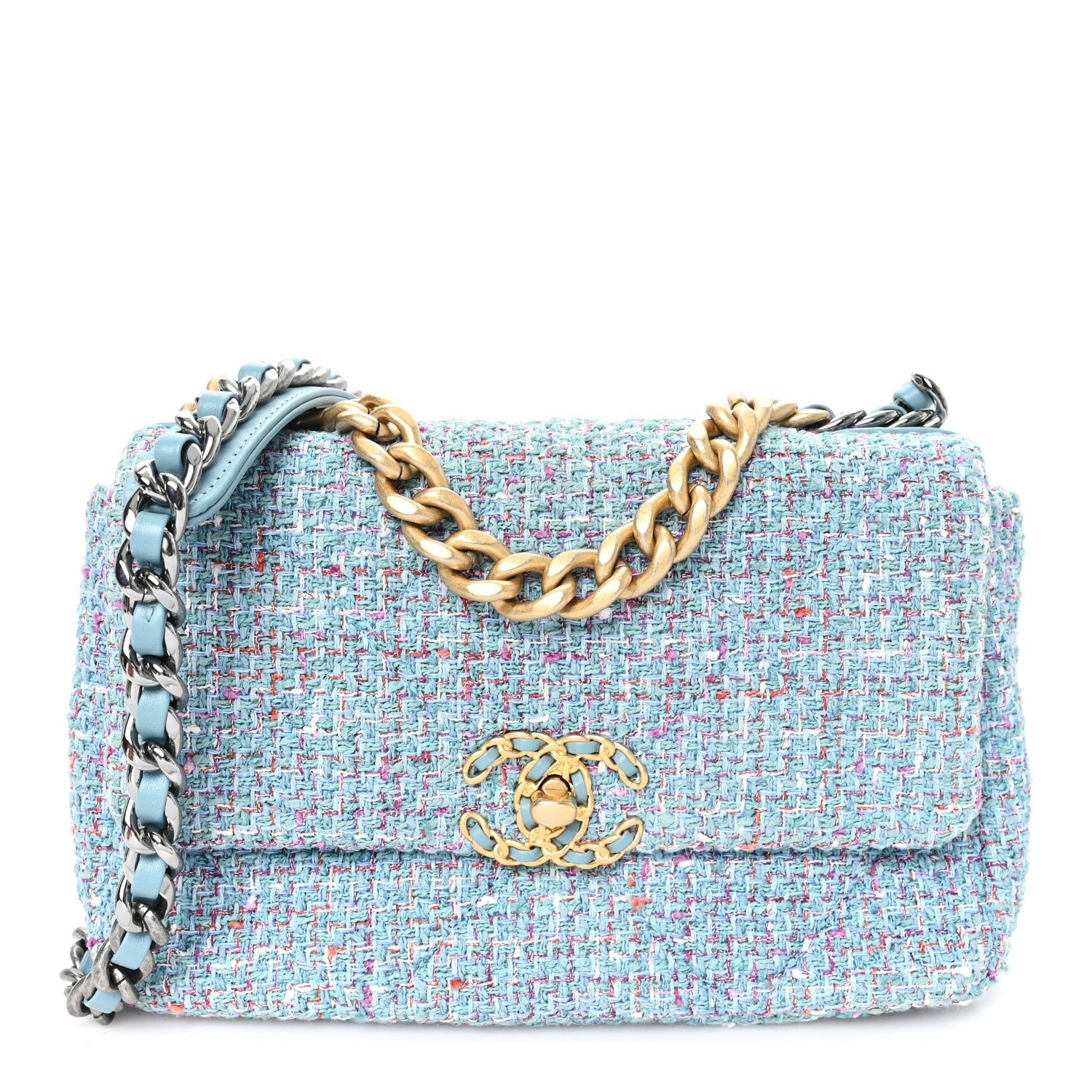 Chanel Tweed Quilted Medium Chanel 19 Flap Blue Multicolor