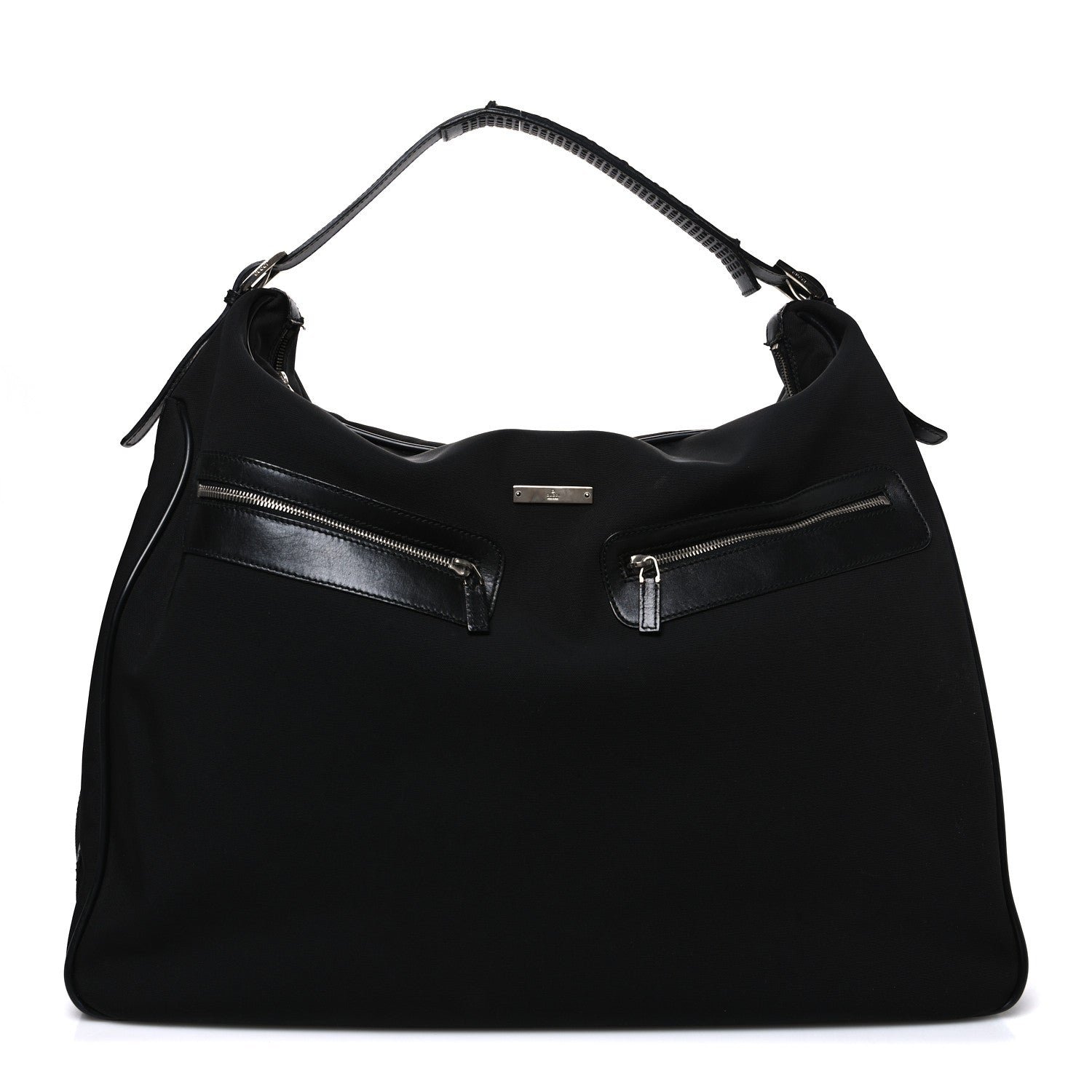 Gucci Calfskin Canvas Double Zip Large Travel Bag Black