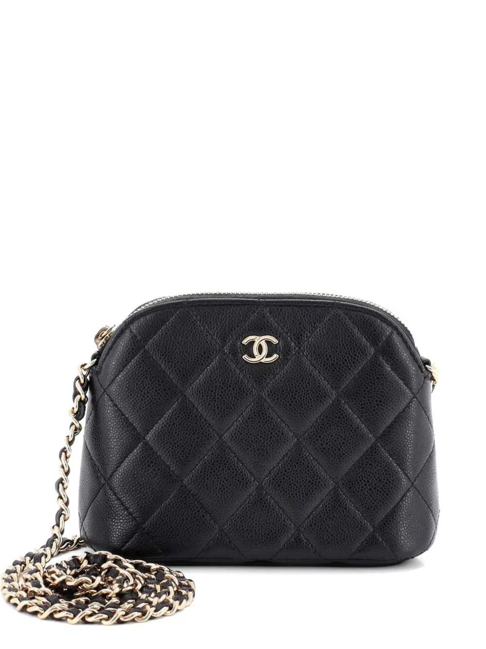 CC Dome Zip Clutch with Chain Quilted Caviar Mini crossbody bag