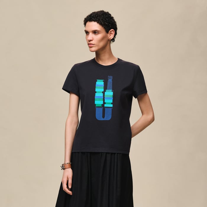 Bleu Noir Printed Straight T-shirt