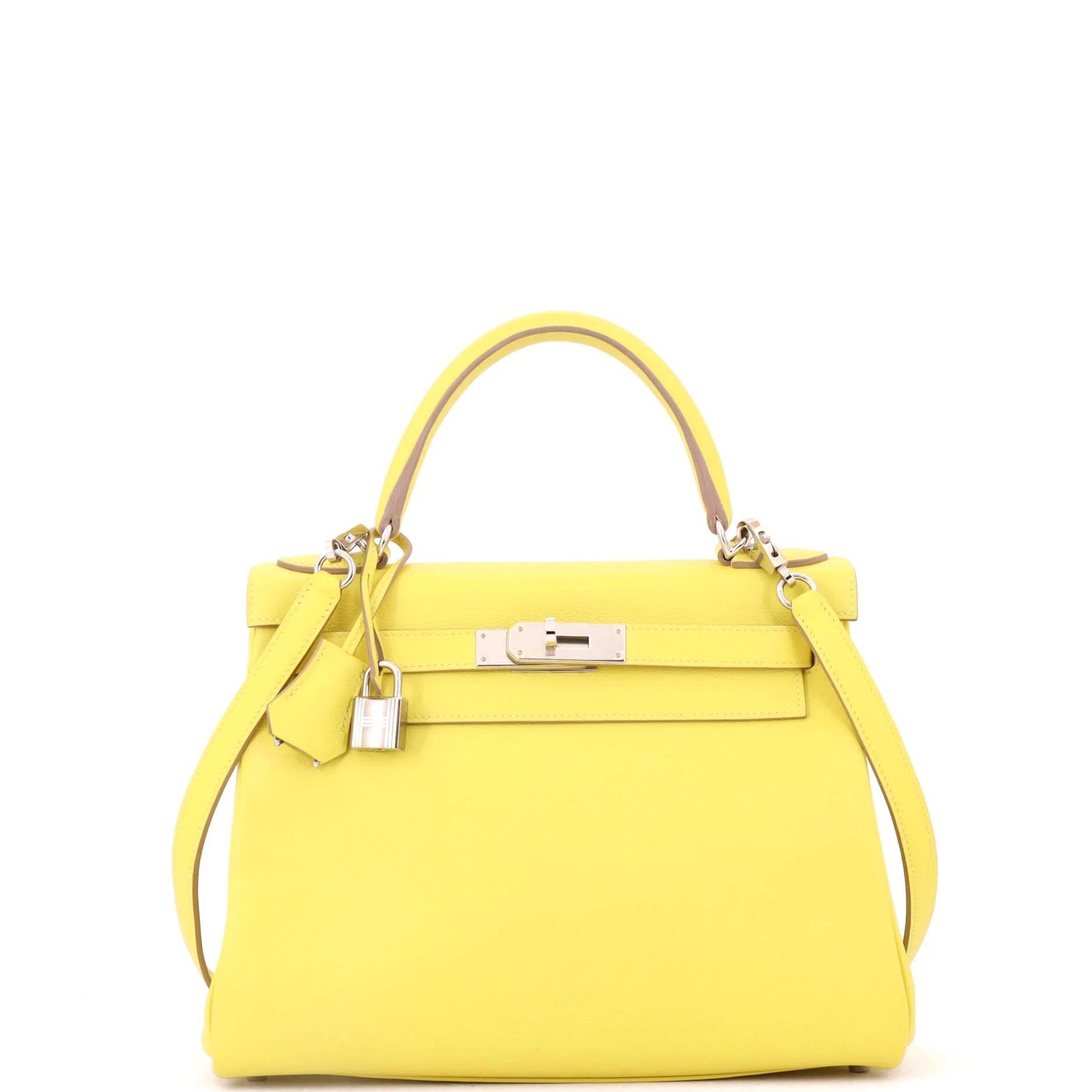 Hermes Kelly 28 Handbag Lime Evercolor Leather 2020