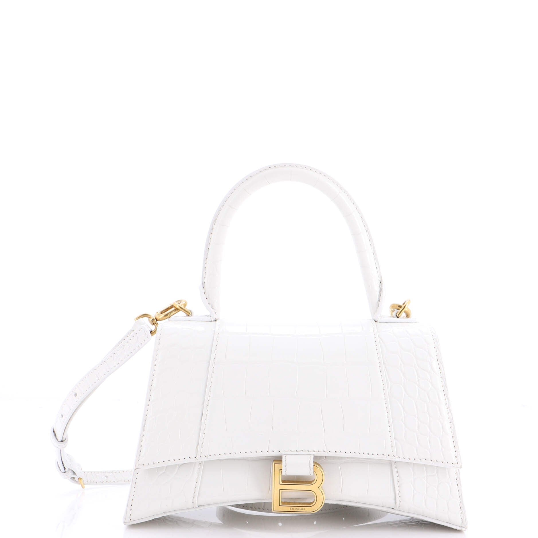 Hourglass Top Handle Bag Crocodile Embossed Leather Small