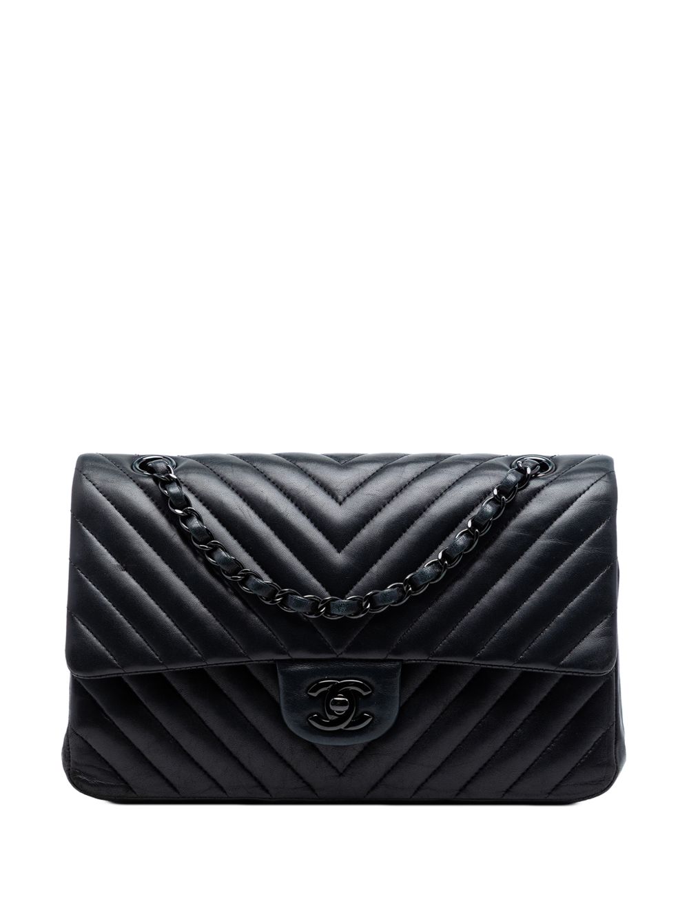 2015-2016 Medium Classic Chevron Lambskin So Black Double Flap shoulder bag