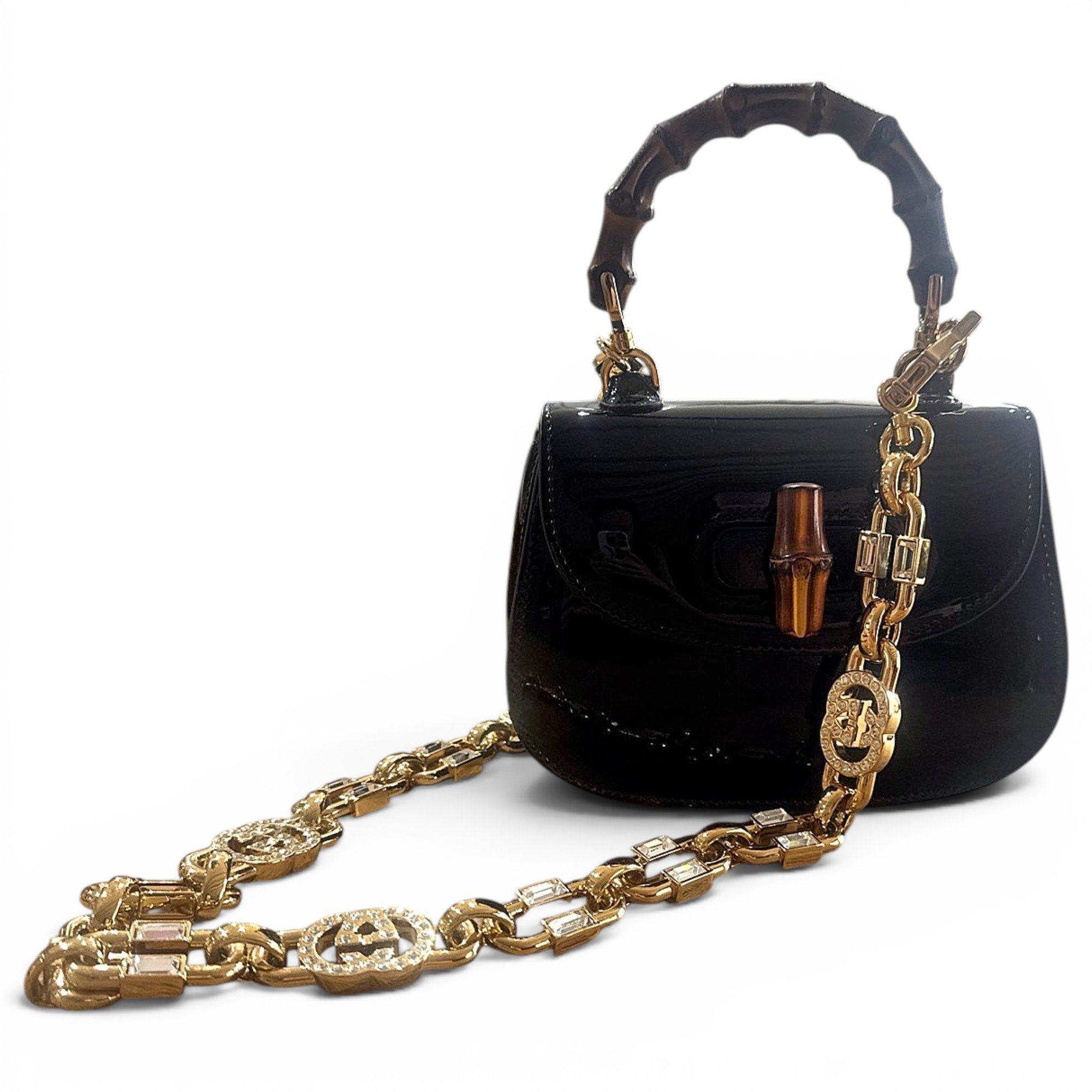 Convertible Bamboo Top Handle patent leather mini bag