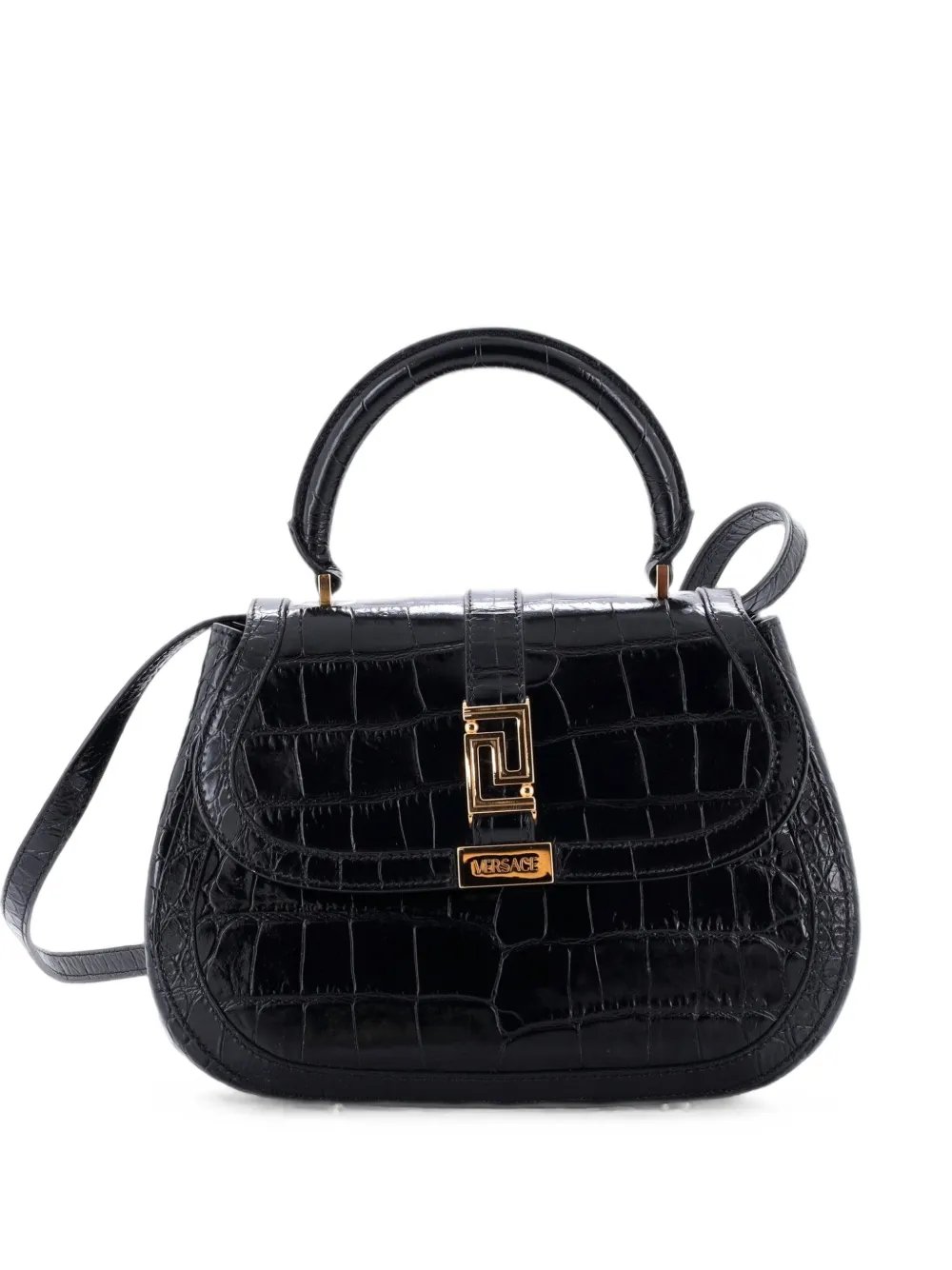 Greca Goddess Top Handle Bag Crocodile Embossed Leather Medium satchel