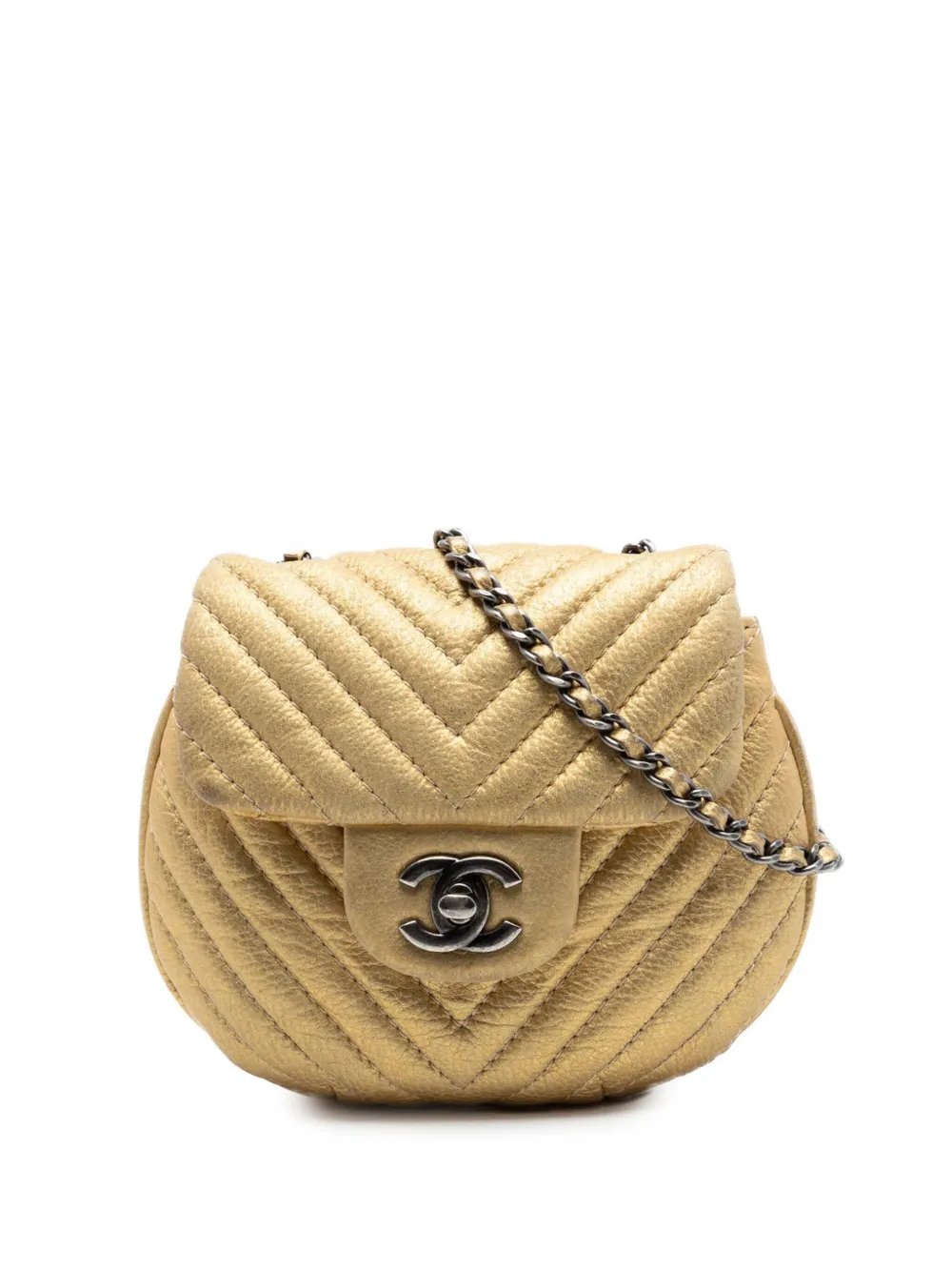 2014-2015 CC Chevron Metallic Aged Calfskin Bubble Flap crossbody bag