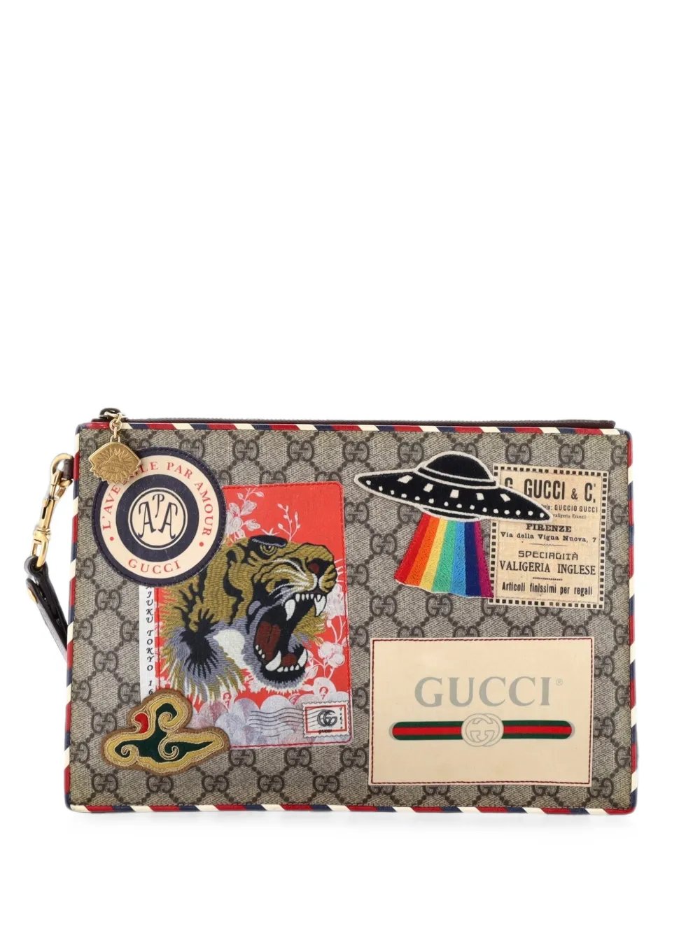 Courrier Pouch GG Coated Canvas with Applique clutch bag