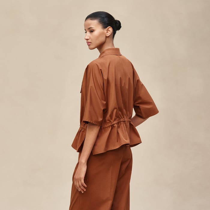 Marron Fauve Embroidered Beach Shirt