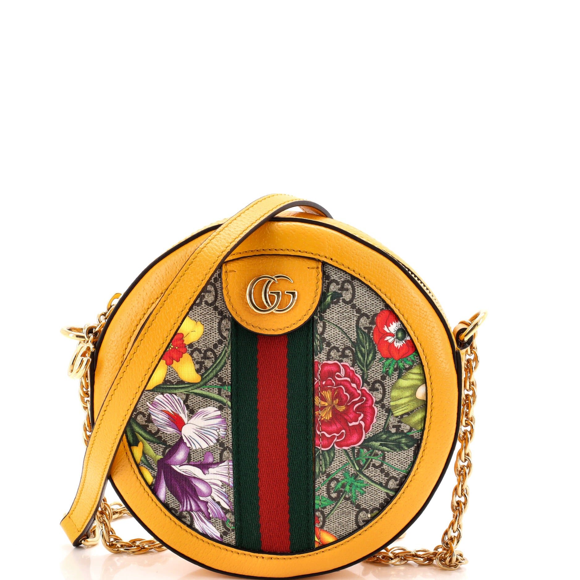Ophidia Round Shoulder Bag Flora GG Coated Canvas Mini