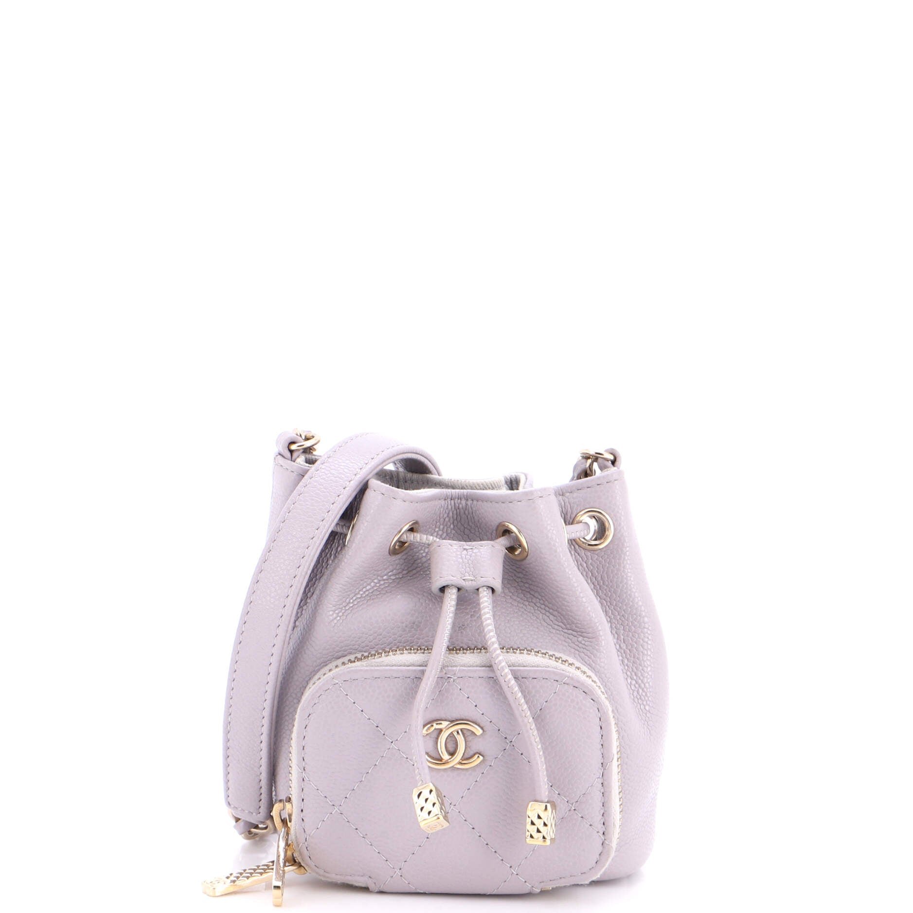 Business Affinity Drawstring Bucket Bag Quilted Caviar Mini