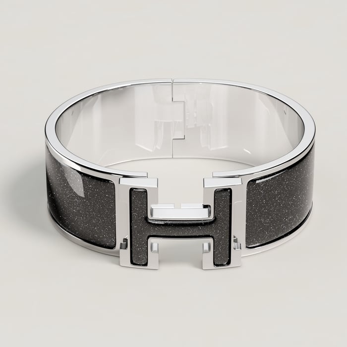 Noir Argenté Clic Clac H Glitter Bracelet