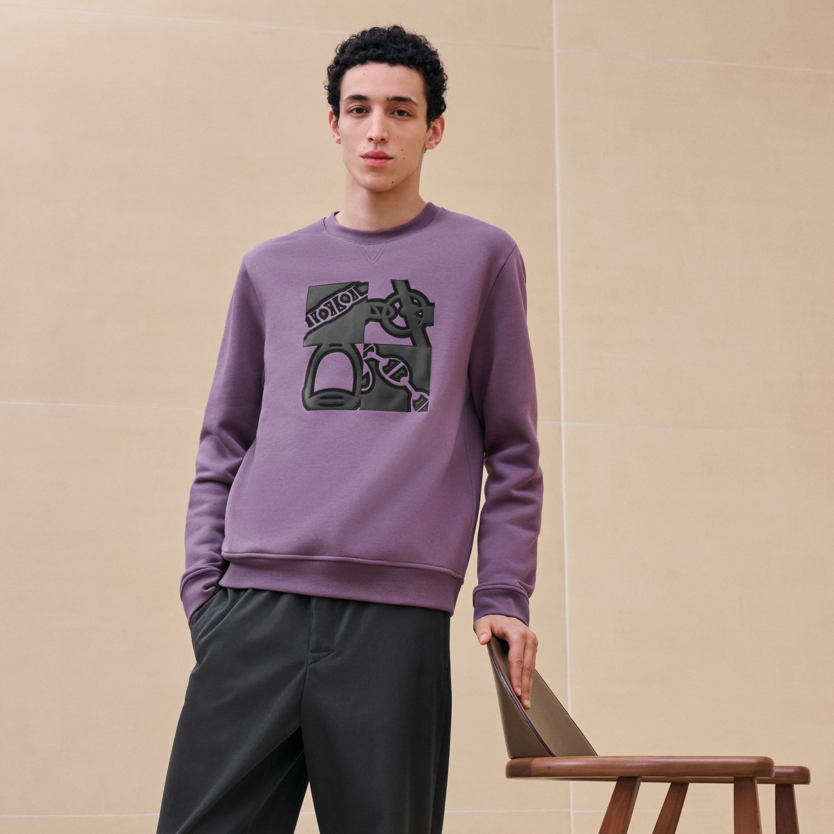 "Metallerie Au Carre" Crewneck Sweater With Leather Detail