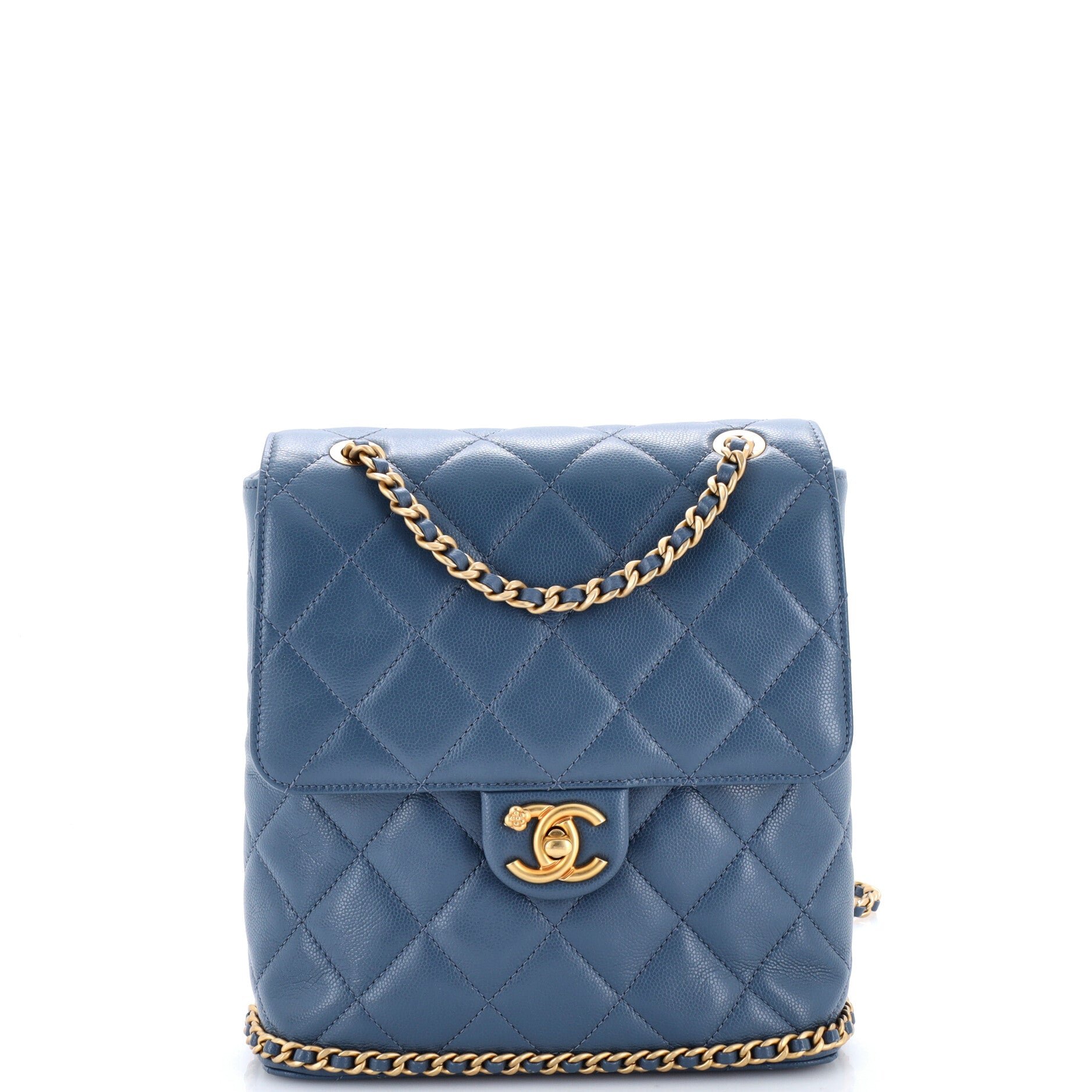 CC Chain Flap Backpack Quilted Caviar