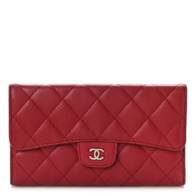 Chanel Lambskin Quilted Large Gusset Flap Wallet Red