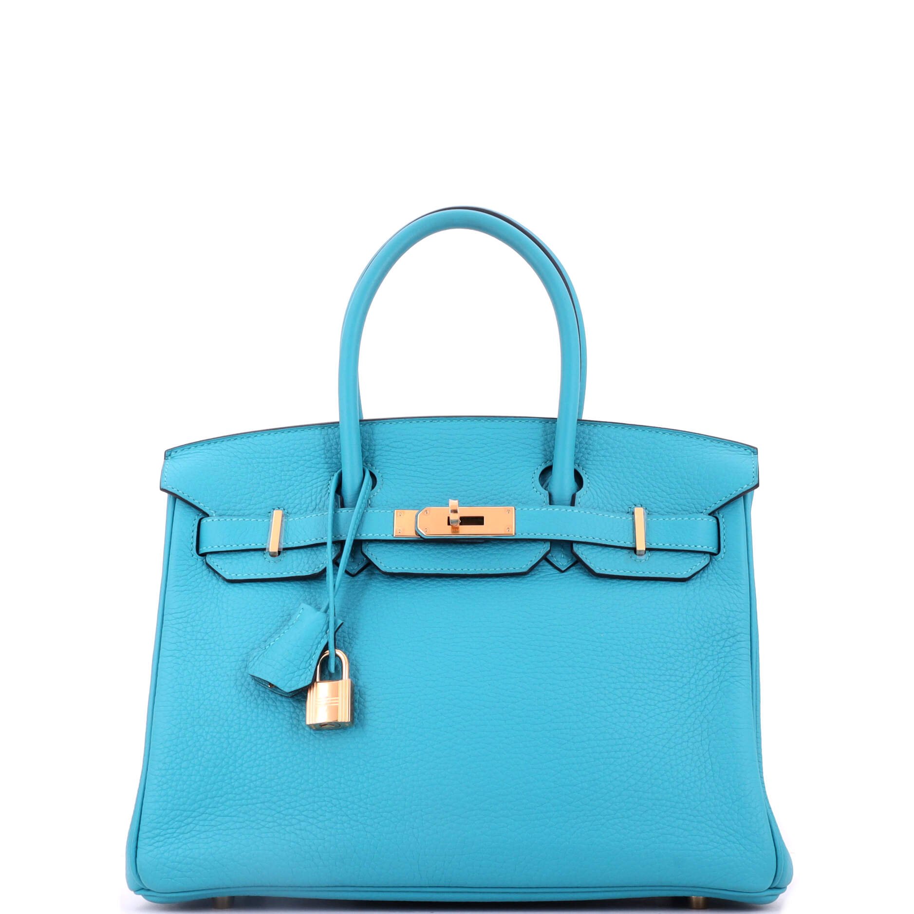 Birkin Handbag Turquoise Clemence with Gold Hardware 30