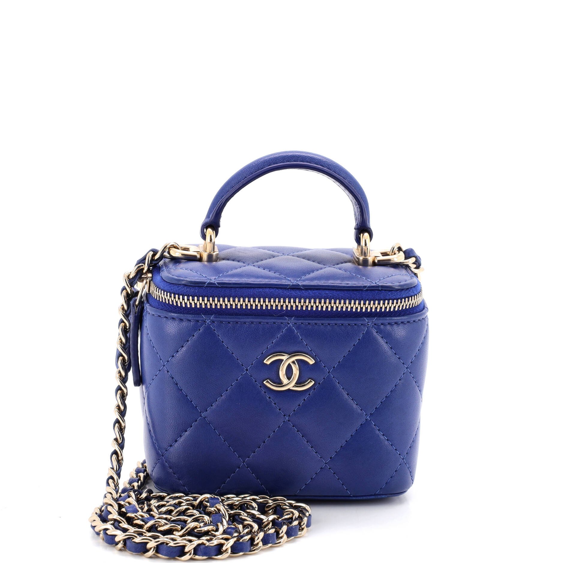 Classic Top Handle Vanity Case with Chain Quilted Lambskin Mini