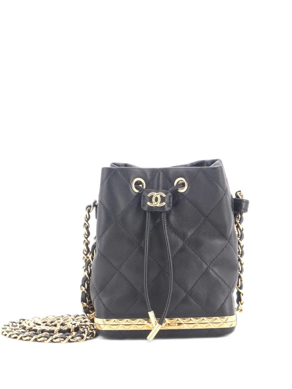 Lock Frame with Chain Quilted Lambskin Small bucket bag