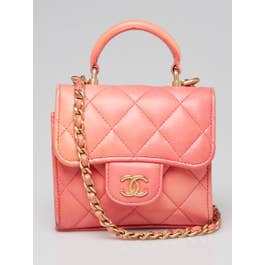 Chanel Chanel Pink/Orange Quilted Lambskin Leather Top Handle Clutch with Chain Bag
